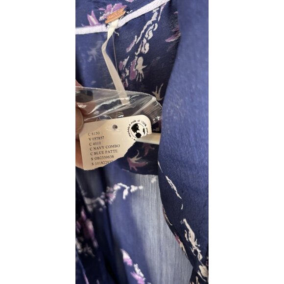 NWT Free People Cannaday Maxi Dress Womens M Navy Combo Boho Semi Sheer Floral - Picture 11 of 11